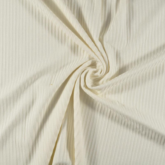 Tecido Malha Canelada Branco Offwhite  Larg.130cm 96%Viscose 4%Elastano